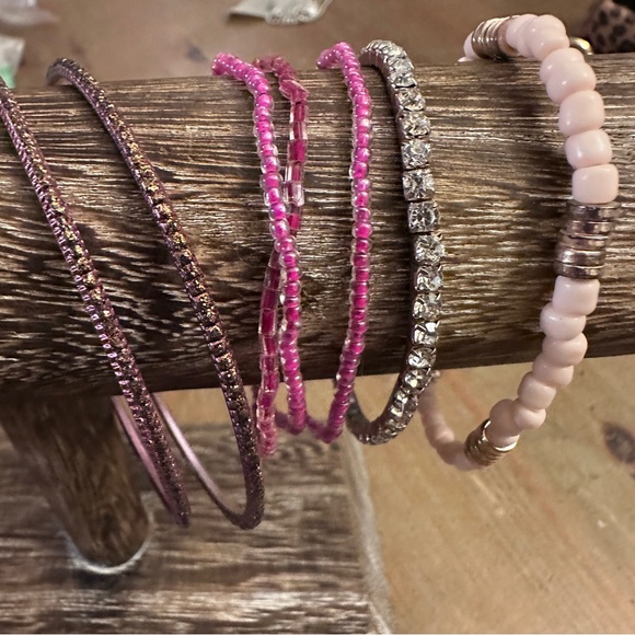 Pink and Brown Beaded Bracelet Bangle Set - Picture 5 of 10